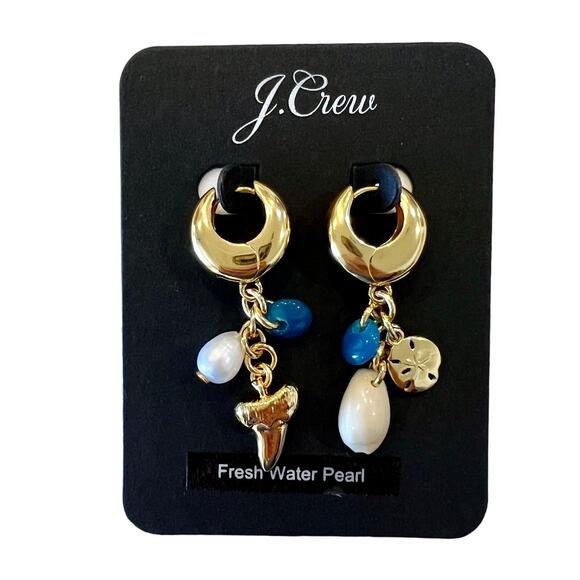 NWT J. Crew Gold/Pearl/Shell Beachcomber Mismatched Earrings - Picture 2 of 8